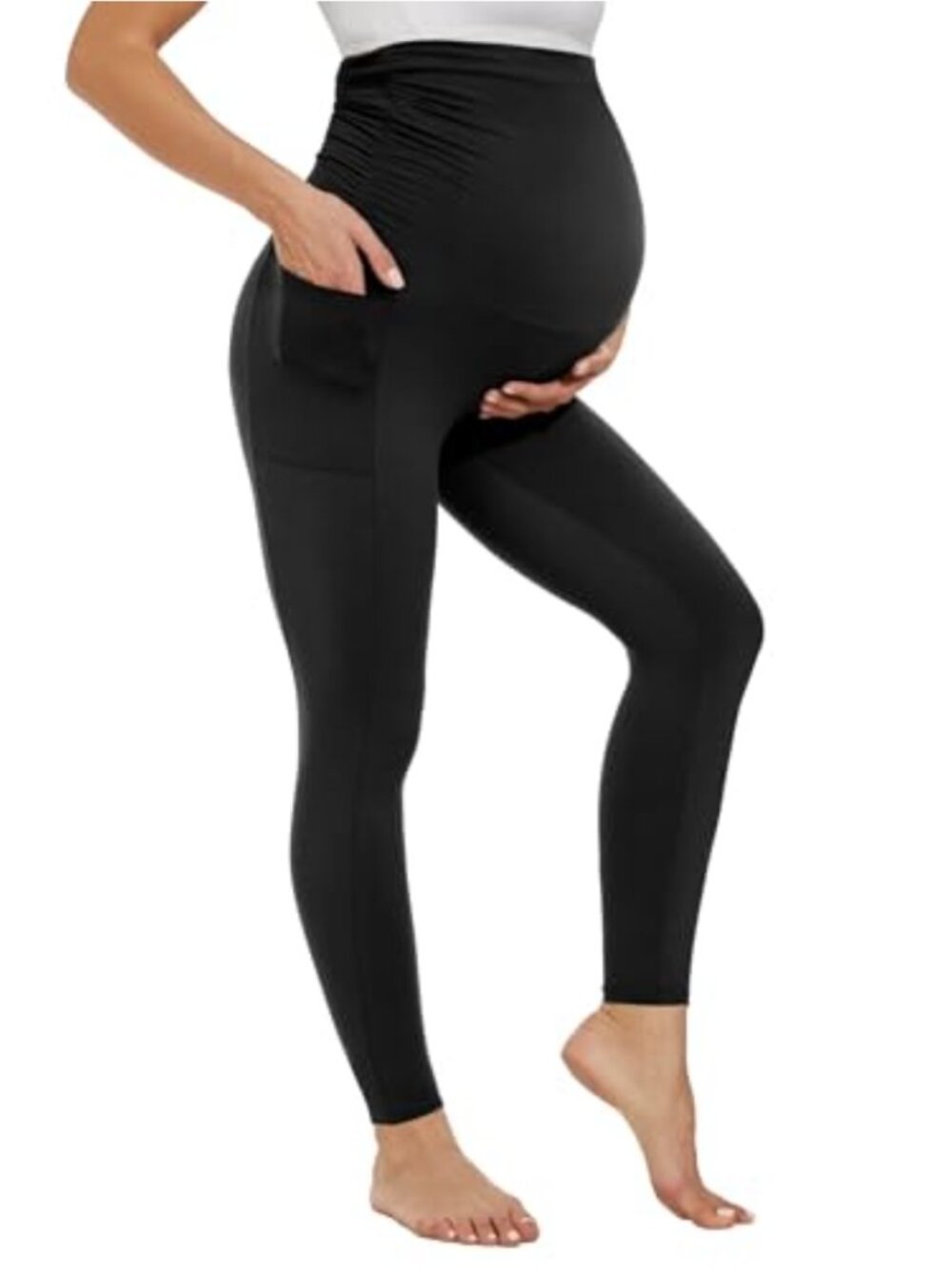 Maternity Leggings Over Belly Pockets Stretchy Yoga Pants Pregnancy Workout